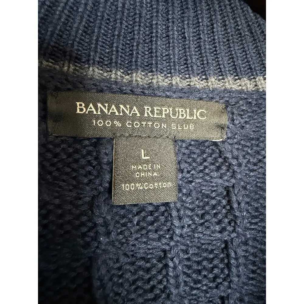 Banana Republic Cable-Knit Shawl-Collar Cardigan Blue Sz L